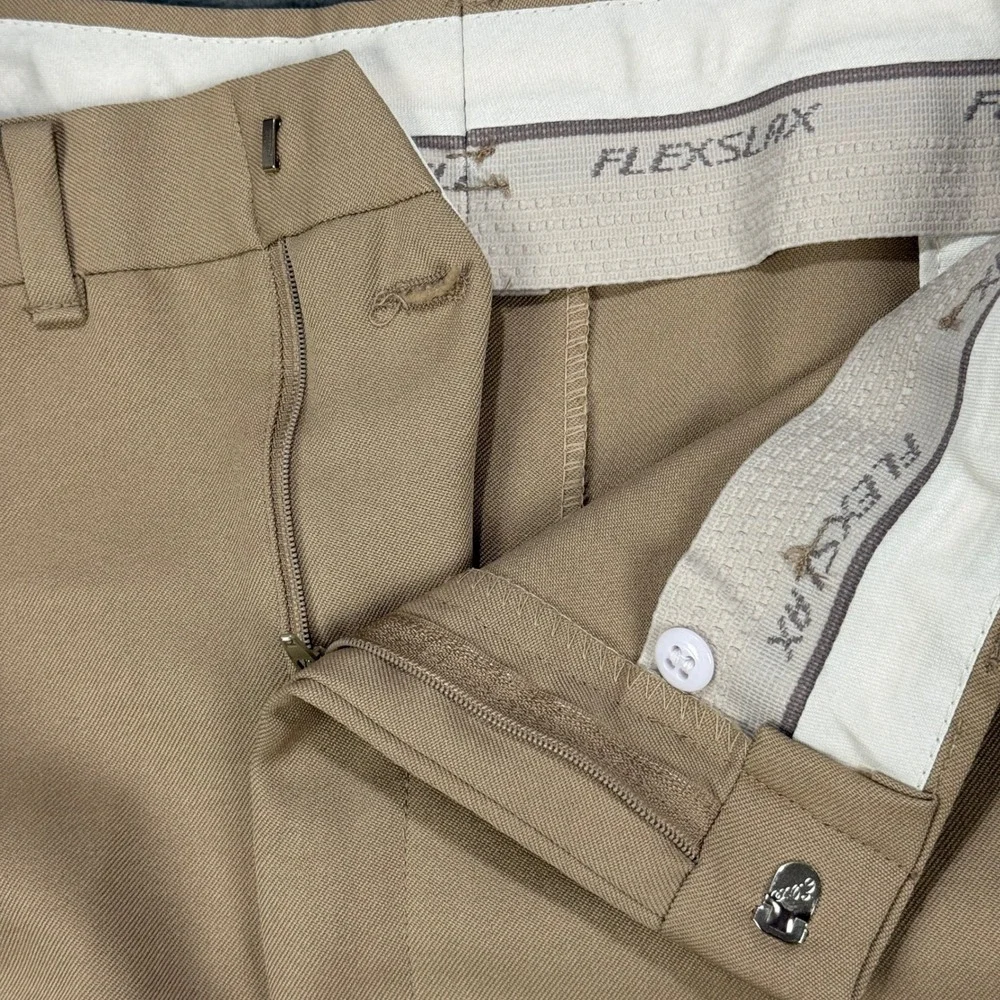 Perma-Prest Flexslax Trousers Men 44x30‎ Tan Full Fit Vintage Slacks